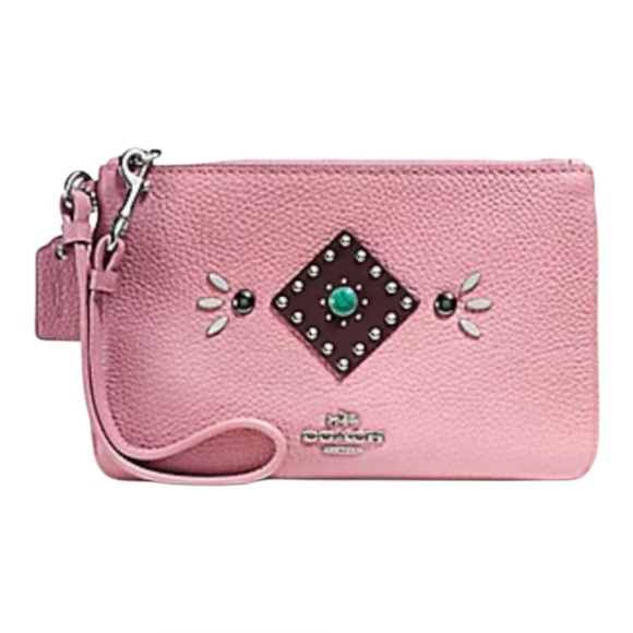 Coach Handbags - Coach NWOT Storypatch Pink Pebbled Leather Western Rivet Wristlet